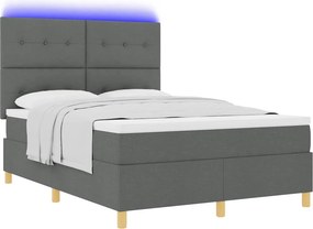 vidaXL LED Κρεβάτι με βάθρο Σκούρο Γκρι 140 x 190 cm ύφασμα