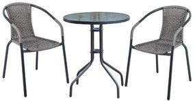 BALENO Set Κήπου - Βεράντας: Τραπέζι + 2 Πολυθρόνες Μέταλλο Ανθρακί, Wicker Mixed Grey -  Table:60x60x70 Seat:53x58x77
