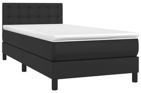 Κρεβάτι Boxspring με Στρώμα &amp; LED Μαύρο 100x200 εκ. Συνθ. Δέρμα - Μαύρο