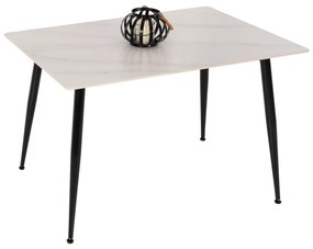 DINING TABLE TOM  SINTERED STONE WHITE MARBLE LOOK-BLACK METAL LEGS 120x80x76Hcm.