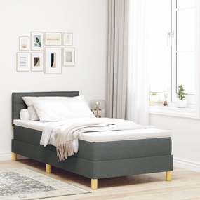 Κρεβάτι Box Spring με Στρώμα & LED Σκούρο Γκρι 90x200 εκ. Ύφασμα