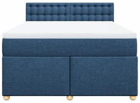 Κρεβάτι Boxspring με Στρώμα Μπλε 160x200 εκ. Υφασμάτινο - Μπλε