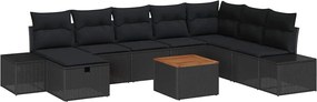 vidaXL Σετ Καναπέ Κήπου με μαξιλάρι 9 pcs Μαύρο Πολυ ράταν