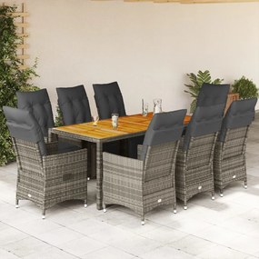 vidaXL Σετ Επίπλων Bistro Κήπου 9 τεμ. Γκρι Συνθετ. Ρατάν με Μαξιλάρια