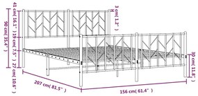 Πλαίσιο Κρεβατιού με Κεφαλάρι&amp;Ποδαρικό Μαύρο 150x200εκ. Μέταλλο - Μαύρο