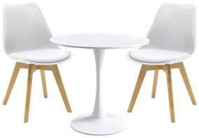 Τραπεζαρία Elijah-Gaston pakoworld σετ 3τεμ pp-pu σε λευκή απόχρωση με φυσικό πόδι Φ60x74εκ