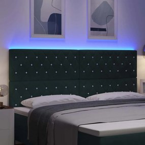 vidaXL LED κεφαλάρι Σκούρο Πράσινο Βελούδο