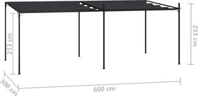 vidaXL Κιόσκι με Πτυσσόμενη Οροφή Ανθρακί 600 x 300 x 233 εκ.