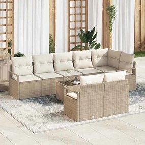vidaXL Σετ Καναπέ Κήπου 9 pcs Μπεζ, Κρέμα Πολυ rattan, βαμμένο ατσάλι