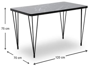Τραπέζι Roger Megapap Mdf - μεταλλικό χρώμα μαύρο εφέ μαρμάρου 120x70x75εκ.