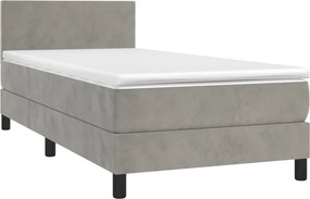 vidaXL Κρεβάτι Boxspring με Στρώμα &amp; LED Αν.Γκρι 90x200 εκ. Βελούδινο