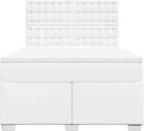 vidaXL Κρεβάτι Boxspring με Στρώμα Λευκό 160x200εκ.από Συνθετικό Δέρμα