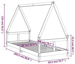 Πλαίσιο Παιδικού Κρεβατιού Μαύρο 80 x 200 εκ. Μασίφ Ξύλο Πεύκου - Μαύρο