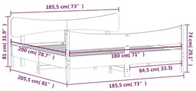 Σκελετός Κρεβατιού Χωρίς Στρώμα 180x200 εκ Μασίφ Ξύλο Πεύκου - Καφέ