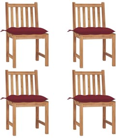 Καρέκλες Κήπου 4 τεμ. από Μασίφ Ξύλο Teak με Μαξιλάρια - Κόκκινο