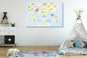 Εικόνα στον παγκόσμιο χάρτη φελλού με τα ζώα - 120x80  peg