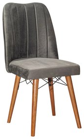 Καρέκλα Vespera I βελούδο γκρι-καρυδί πόδι Υλικό: VELVET FABRIC - VARNISHED WOOD 266-000010
