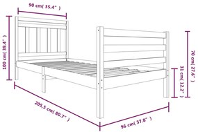 Πλαίσιο Κρεβατιού 90 x 200 εκ. από Μασίφ Ξύλο - Καφέ