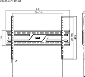 POWERTECH επιτοίχια βάση τηλεόρασης PT-1371, 37-86", έως 75kg, fixed