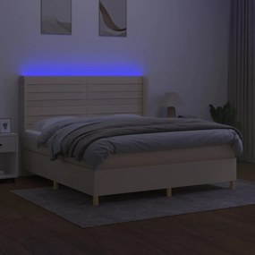 vidaXL Κρεβάτι Boxspring με Στρώμα &amp; LED Κρεμ 160x200 εκ. Υφασμάτινο