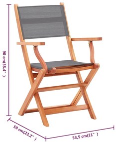 Καρέκλες Πτυσσόμενες 6τεμ. Γκρι Μασίφ Ξύλο Ευκαλύπτου/Τεξτιλίνη - Γκρι