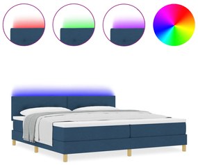 vidaXL Box Spring Bed με Στρώμα & LED Μπλε 200x200 εκ Ύφασμα