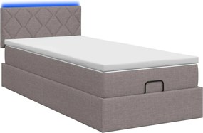vidaXL Κρεβάτι Ottoman με Στρώμα και LED Taupe 90 x 200 cm Ύφασμα