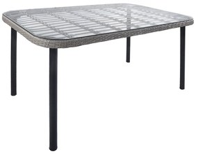 Τραπέζι Κήπου ArteLibre AMPLAS Γκρι/Μαύρο Μέταλλο/Rattan/Γυαλί 140x80x73cm-14510033