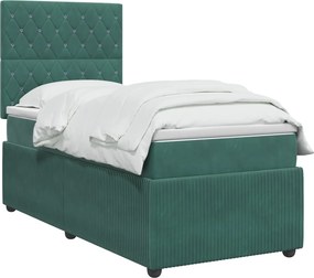 vidaXL Κρεβάτι box spring με στρώμα Σκούρο Πράσινο 90 x 200 cm Βελούδο