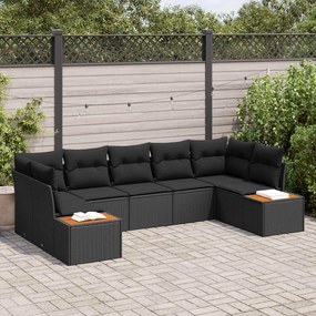 vidaXL Σετ Καναπέ Κήπου με μαξιλάρι 7 pcs Μαύρο Πολυρατάν
