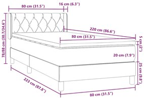 BOX SPRING ΚΡΕΒΑΤΙ ΜΕ ΣΤΡΩΜΑ ΑΝΟΙΧΤΟ ΓΚΡΙ 80X220 CM ΒΕΛΟΥΔΙΝΟ 3318387