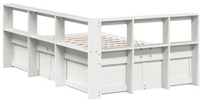 Κρεβάτι Βιβλιοθήκη Χωρίς Στρώμα Λευκό 135x190 εκ Μασίφ Πεύκο - Λευκό