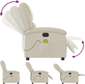 vidaXL Πολυθρόνα Μασάζ Ανακλινόμενη Κρεμ από Συνθετικό Δέρμα