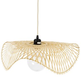 GloboStar® MELEMELE 01840 Boho Κρεμαστό Φωτιστικό Οροφής Μονόφωτο 1 x E27 AC220-240V IP20 - Φ50 x Υ7cm - Μπεζ Ξύλινο Μπαμπού Πλέγμα - 5 Χρόνια Εγγύηση