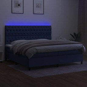 Κρεβάτι Boxspring με Στρώμα &amp; LED Μπλε 200x200 εκ. Υφασμάτινο - Μπλε