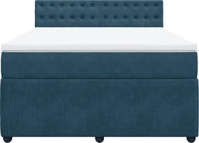 vidaXL Κρεβάτι Boxspring με Στρώμα Μπλε 160x200 εκ. Βελούδινο