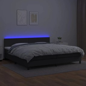 Κρεβάτι Boxspring με Στρώμα &amp; LED Μαύρο 200x200 εκ. Συνθ. Δέρμα - Μαύρο