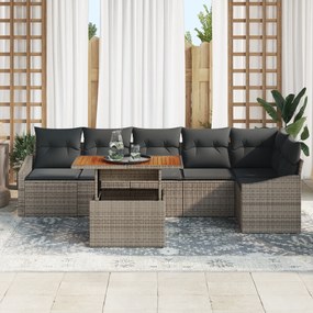 vidaXL Σετ Κήπου 7 Τεμαχίων με Μαξιλάρια Γκρι Πολυ-ρατάν Ακακία