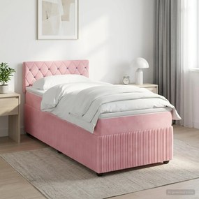 vidaXL Κρεβάτι box spring με στρώμα Ροζ 100 x 200 cm Βελούδο