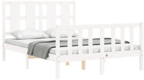 vidaXL Πλαίσιο Κρεβατιού με Κεφαλάρι Λευκό Μασίφ Ξύλο Small Double