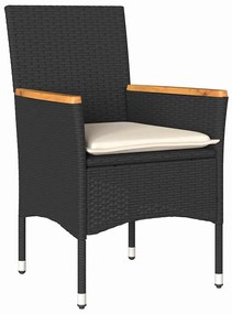 vidaXL Σέτ φαγητού για κήπο με μαξιλάρι 7 pcs Μαύρο Πολυ ράταν
