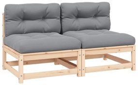 vidaXL Καναπέδες Κήπου Μεσαίοι 2 τεμ. Ξύλο Πεύκου με Γκρι Μαξιλάρια