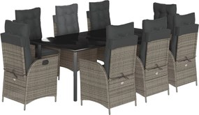 vidaXL Σετ Τραπεζαρίας Κήπου 9 τεμ. Γκρι Συνθ. Ρατάν με Μαξιλάρια