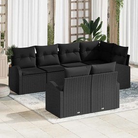 vidaXL Σετ Καναπέ Κήπου με μαξιλάρι 7 pcs Μαύρο Πολυ ράταν
