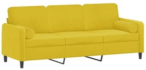 Καναπές Τριθέσιος Κίτρινο 180 εκ. Βελούδινος με Μαξιλάρια - Κίτρινο