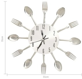 Ρολόι Τοίχου Σχέδιο Κουτάλι/Πιρούνι Ασημί 31 εκ. από Αλουμίνιο - Ασήμι