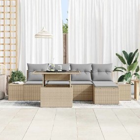 vidaXL Σετ Καναπέ Κήπου με μαξιλάρι 6 pcs μπεζ και ανοιχτό γκρι