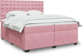 vidaXL Κρεβάτι Boxspring με Στρώμα Ροζ 200x200 εκ. Βελούδινο