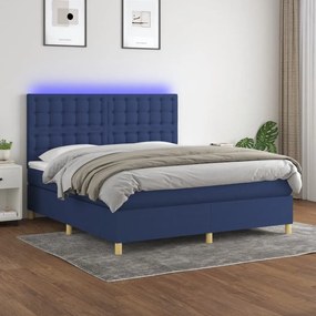 ΚΡΕΒΑΤΙ BOXSPRING ΜΕ ΣΤΡΩΜΑ &amp; LED ΜΠΛΕ 180X200 ΕΚ. ΥΦΑΣΜΑΤΙΝΟ 3135779