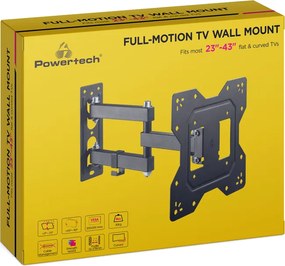 POWERTECH επιτοίχια βάση τηλεόρασης PT-1129, 23-43", έως 30kg, full motion